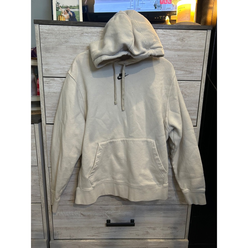 Nike Sportswear All Over Print Swoosh Hoodie Cream Oatmeal Large